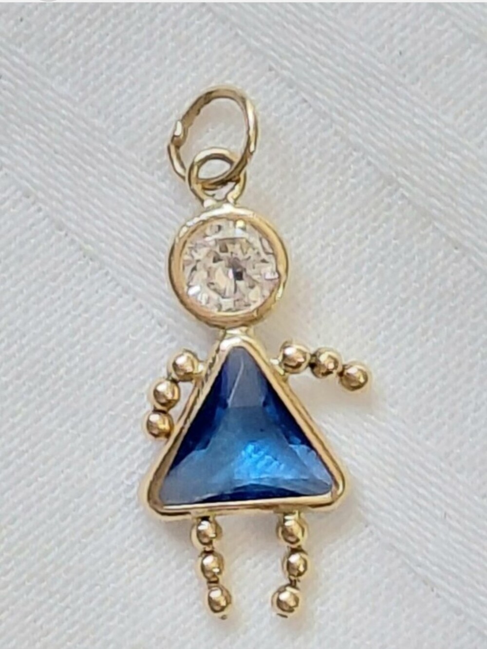 14K Yellow Gold Blue Birthstone Charm Pendant Girl